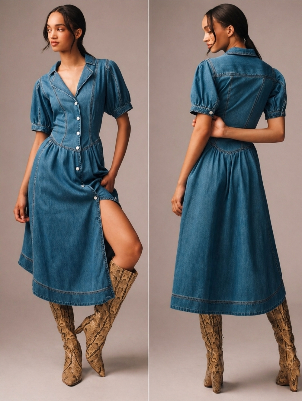 Pilcro Short-Sleeve Denim Midi Shirt Dress Size 6 Coastal Cowgirl Dress